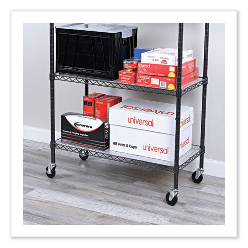 Image of Alera® Optional Casters for Wire Shelving, Grip Ring Stem, 3" Wheel, Black, 4/Set (2 Locking)
