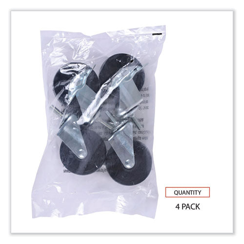 Image of Alera® Optional Casters for Wire Shelving, Grip Ring Stem, 3" Wheel, Black, 4/Set (2 Locking)