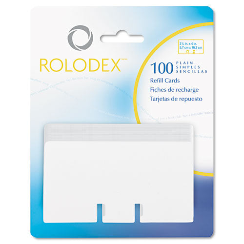 Image of Rolodex Plain Unruled Refill Card, 2.25 X 4, White, 100 Cards/pack