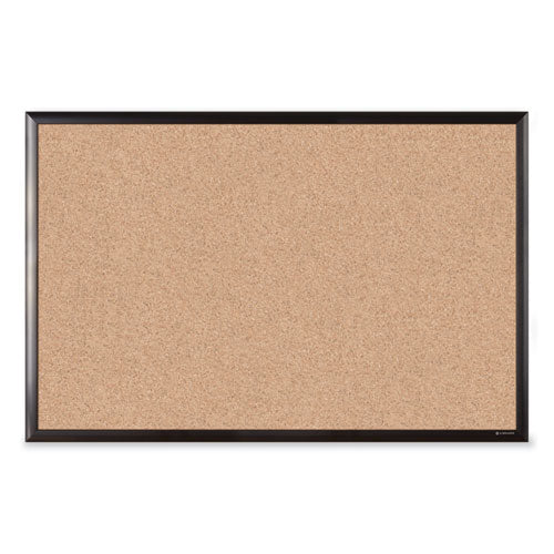 Image of U Brands Cork Bulletin Board with Aluminum Frame, 36" x 24" (Actual Size: 35" x 23"), Tan Surface, Black Aluminum Frame
