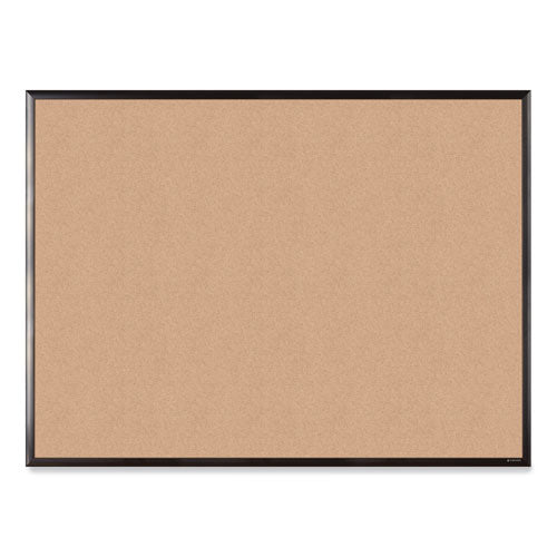 Image of U Brands Cork Bulletin Board with Aluminum Frame, 48" x 36" (Actual Size: 47" x 35"), Tan Surface, Black Aluminum Frame