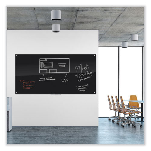 Image of U Brands Black Glass Dry Erase Board, 96" X 48" (Actual Size: 95" x 47"), Black Surface