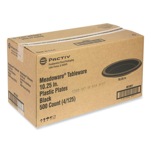 Image of Pactiv Evergreen Meadoware Impact Plastic Dinnerware, Plate, 10.25" dia, Black, 500/Carton
