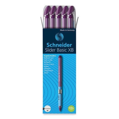 Image of Schneider® Slider Basic Ballpoint Pen, Stick, Extra-Bold 1.4 mm, Violet Ink, Violet Barrel, 10/Box