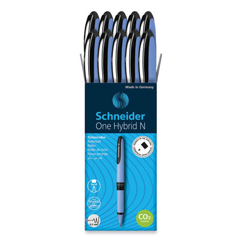 Image of Schneider® One Hybrid N Rollerball Pen, Stick, Fine 0.5 mm, Black Ink, Blue Barrel, 10/Box