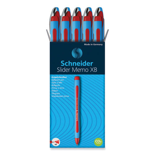 Image of Schneider® Slider Memo XB Ballpoint Pen, Stick, Extra-Bold 1.4 mm, Red Ink, Red/Light Blue Barrel, 10/Box