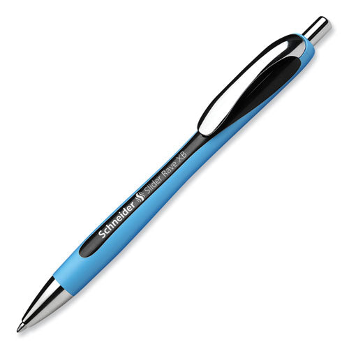 Image of Schneider® Slider Rave XB Ballpoint Pen, Retractable, Extra-Bold 1.4 mm, Black Ink, Black/Light Blue Barrel