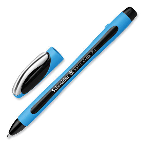 Image of Schneider® Slider Memo XB Ballpoint Pen, Stick, Extra-Bold 1.4 mm, Black Ink, Black/Light Blue Barrel, 10/Box