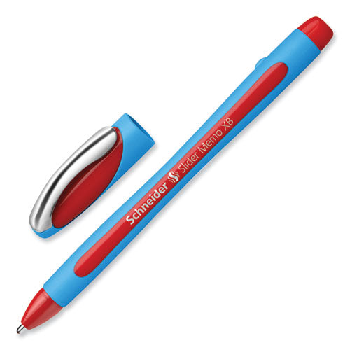 Image of Schneider® Slider Memo XB Ballpoint Pen, Stick, Extra-Bold 1.4 mm, Red Ink, Red/Light Blue Barrel, 10/Box