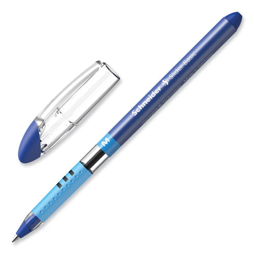 Image of Schneider® Slider Basic Ballpoint Pen, Stick, Medium 0.8 mm, Blue Ink, Blue Barrel, 10/Box