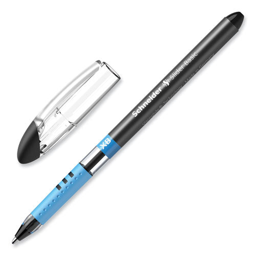 Image of Schneider® Slider Basic Ballpoint Pen, Stick, Extra-Bold 1.4 mm, Black Ink, Black Barrel, 10/Box