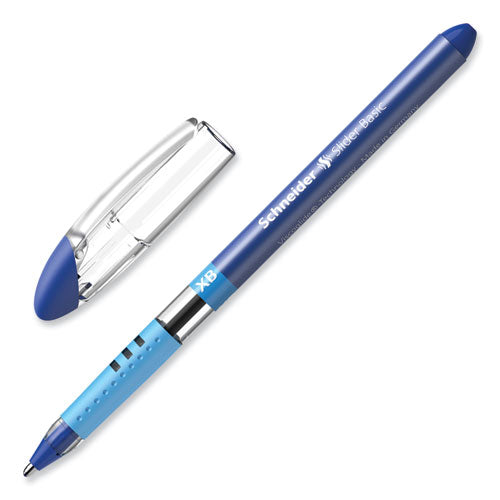 Image of Schneider® Slider Basic Ballpoint Pen, Stick, Extra-Bold 1.4 mm, Blue Ink, Blue Barrel, 10/Box