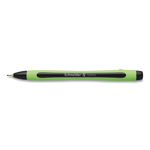 Image of Schneider® Xpress Fineliner Porous Point Pen, Stick, Medium 0.8 Mm, Black Ink, Black/green Barrel, 10/box