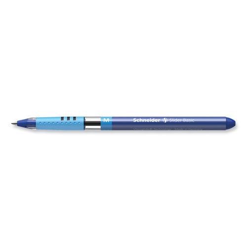 Image of Schneider® Slider Basic Ballpoint Pen, Stick, Medium 0.8 mm, Blue Ink, Blue Barrel, 10/Box