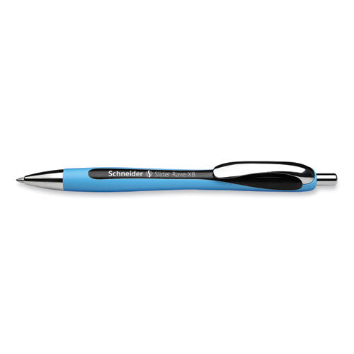 Image of Schneider® Slider Rave XB Ballpoint Pen, Retractable, Extra-Bold 1.4 mm, Black Ink, Black/Light Blue Barrel