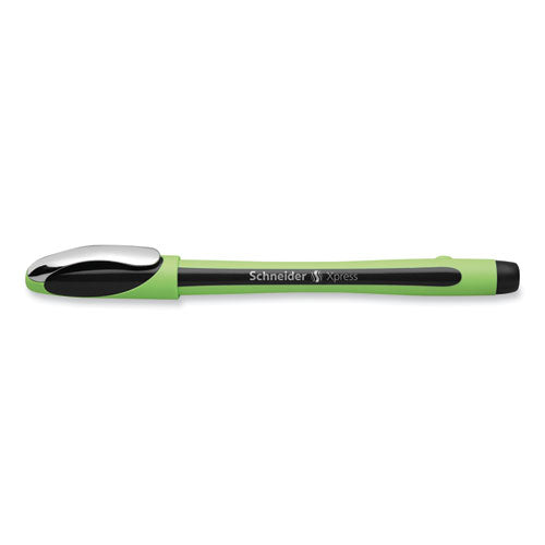 Image of Schneider® Xpress Fineliner Porous Point Pen, Stick, Medium 0.8 Mm, Black Ink, Black/green Barrel, 10/box