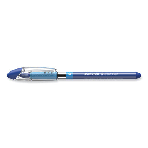 Image of Schneider® Slider Basic Ballpoint Pen, Stick, Medium 0.8 mm, Blue Ink, Blue Barrel, 10/Box