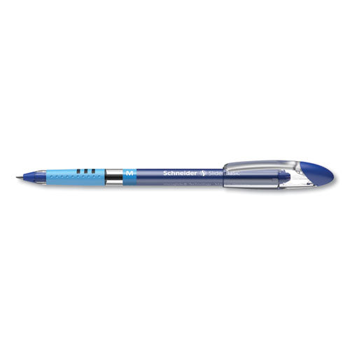 Image of Schneider® Slider Basic Ballpoint Pen, Stick, Medium 0.8 mm, Blue Ink, Blue Barrel, 10/Box