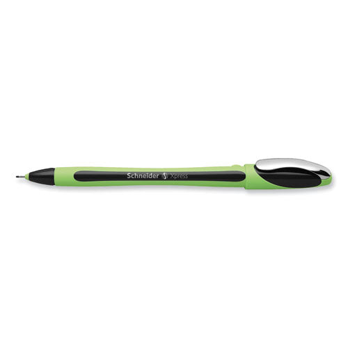 Image of Schneider® Xpress Fineliner Porous Point Pen, Stick, Medium 0.8 Mm, Black Ink, Black/green Barrel, 10/box