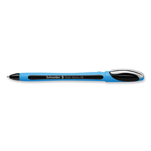 Image of Schneider® Slider Memo XB Ballpoint Pen, Stick, Extra-Bold 1.4 mm, Black Ink, Black/Light Blue Barrel, 10/Box