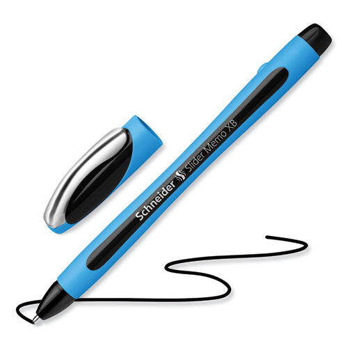 Image of Schneider® Slider Memo XB Ballpoint Pen, Stick, Extra-Bold 1.4 mm, Black Ink, Black/Light Blue Barrel, 10/Box
