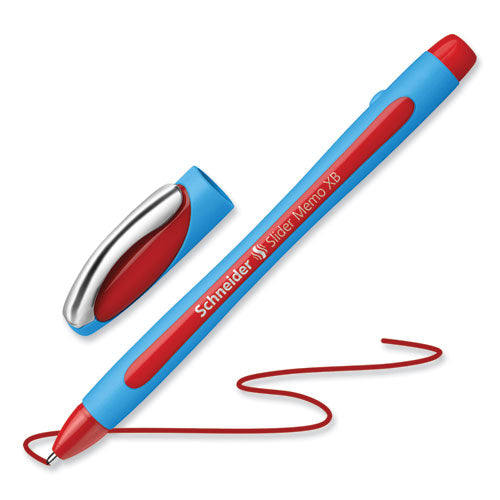 Image of Schneider® Slider Memo XB Ballpoint Pen, Stick, Extra-Bold 1.4 mm, Red Ink, Red/Light Blue Barrel, 10/Box