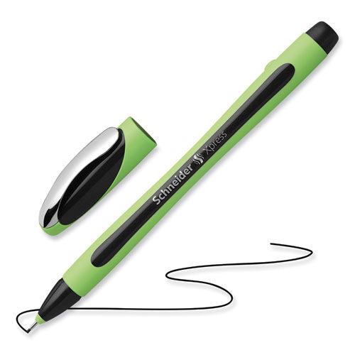 Image of Schneider® Xpress Fineliner Porous Point Pen, Stick, Medium 0.8 Mm, Black Ink, Black/green Barrel, 10/box