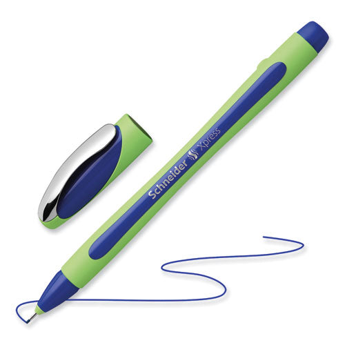 Image of Schneider® Xpress Fineliner Porous Point Pen, Stick, Medium 0.8 Mm, Blue Ink, Blue/green Barrel, 10/box