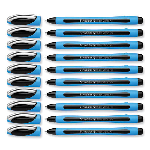 Image of Schneider® Slider Memo XB Ballpoint Pen, Stick, Extra-Bold 1.4 mm, Black Ink, Black/Light Blue Barrel, 10/Box