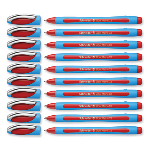 Image of Schneider® Slider Memo XB Ballpoint Pen, Stick, Extra-Bold 1.4 mm, Red Ink, Red/Light Blue Barrel, 10/Box