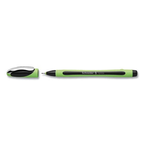 Image of Schneider® Xpress Fineliner Porous Point Pen, Stick, Medium 0.8 Mm, Black Ink, Black/green Barrel, 10/box