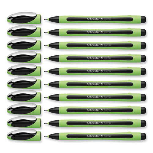 Image of Schneider® Xpress Fineliner Porous Point Pen, Stick, Medium 0.8 Mm, Black Ink, Black/green Barrel, 10/box