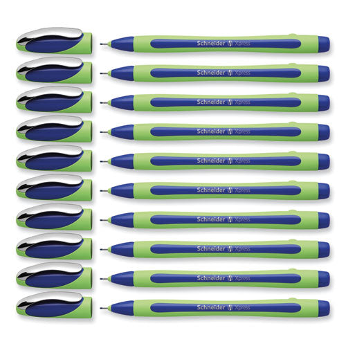 Image of Schneider® Xpress Fineliner Porous Point Pen, Stick, Medium 0.8 Mm, Blue Ink, Blue/green Barrel, 10/box