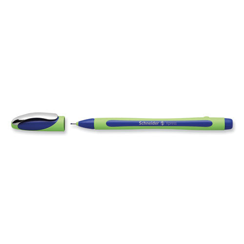 Image of Schneider® Xpress Fineliner Porous Point Pen, Stick, Medium 0.8 Mm, Blue Ink, Blue/green Barrel, 10/box