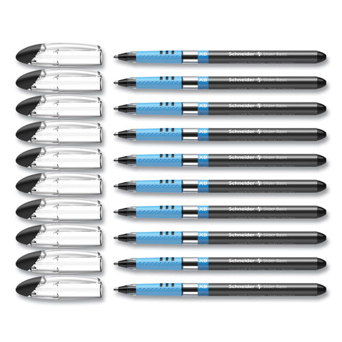Image of Schneider® Slider Basic Ballpoint Pen, Stick, Extra-Bold 1.4 mm, Black Ink, Black Barrel, 10/Box