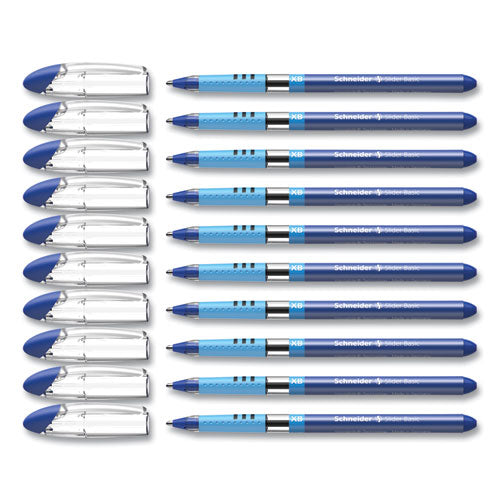 Image of Schneider® Slider Basic Ballpoint Pen, Stick, Extra-Bold 1.4 mm, Blue Ink, Blue Barrel, 10/Box