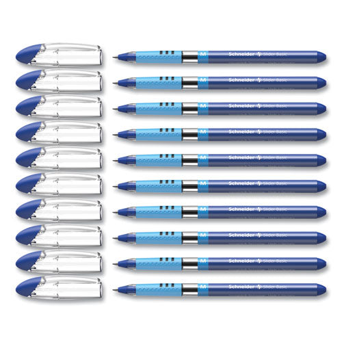 Image of Schneider® Slider Basic Ballpoint Pen, Stick, Medium 0.8 mm, Blue Ink, Blue Barrel, 10/Box