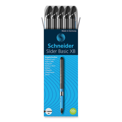 Image of Schneider® Slider Basic Ballpoint Pen, Stick, Extra-Bold 1.4 mm, Black Ink, Black Barrel, 10/Box