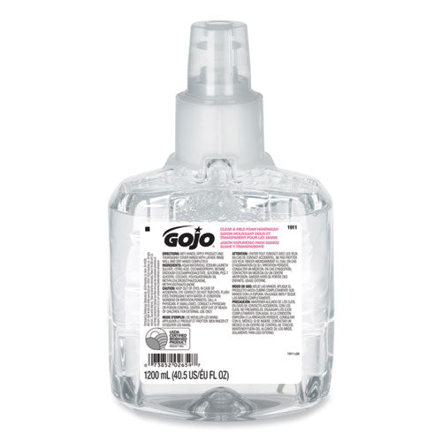 Image of GOJO® Clear and Mild Foam Handwash Refill, For LTX-12 Dispenser, Fragrance-Free, 1,200 mL, 2/Carton