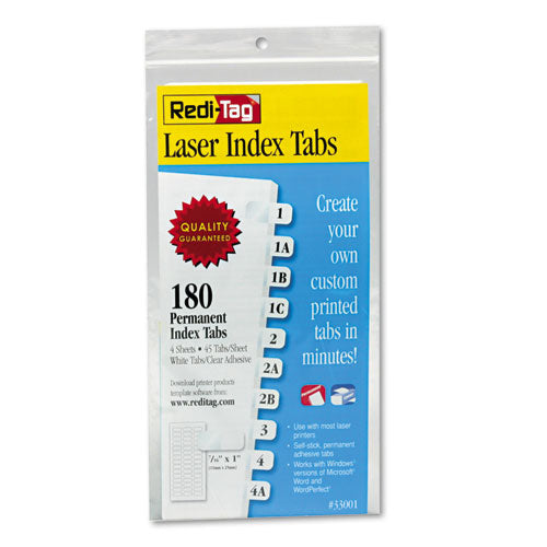 Image of Redi-Tag® Laser Printable Index Tabs, 1/12-Cut, White, 0.44" Wide, 180/Pack