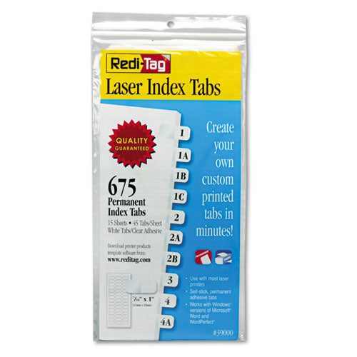 Image of Redi-Tag® Laser Printable Index Tabs, 1/12-Cut, White, 0.44" Wide, 675/Pack