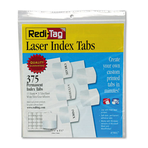 Image of Redi-Tag® Laser Printable Index Tabs, 1/5-Cut, White, 1.13" Wide, 375/Pack
