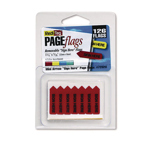 Image of Redi-Tag® Mini Arrow Page Flags, "sign Here", Blue/mint/red/yellow, 126 Flags/pack