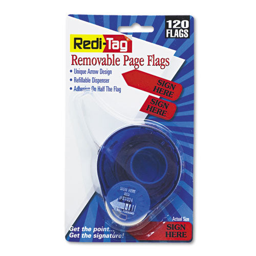 Image of Redi-Tag® Arrow Message Page Flags in Dispenser, "Sign Here", Red, 120 Flags/Pack