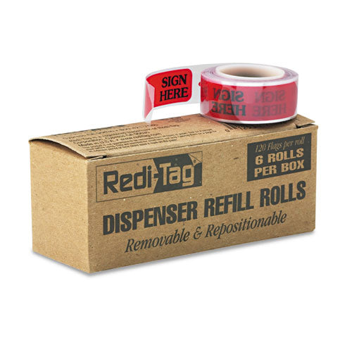 Image of Redi-Tag® Arrow Message Page Flag Refills, "Sign Here", Red, 120 Flags/Roll, 6 Rolls