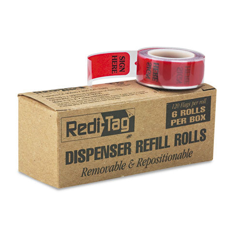 Image of Redi-Tag® Arrow Message Page Flag Refills, "Sign Here", 120 Flags/Roll, 6 Rolls/Box