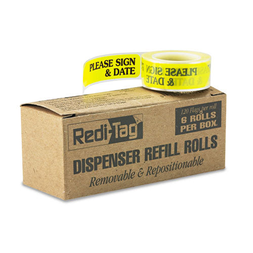 Image of Redi-Tag® Arrow Message Page Flag Refills, "please Sign And Date", Yellow, 120/roll, 6 Rolls