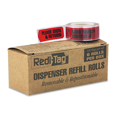 Image of Redi-Tag® Arrow Message Page Flag Refills, "Please Sign and Return", Red, 120 Flags/Roll, 6 Rolls/Box