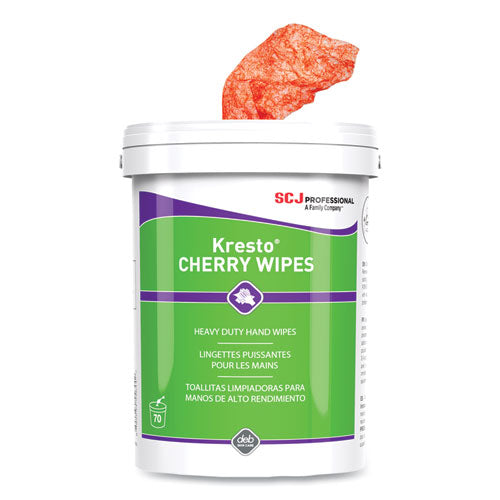 Image of SC Johnson Professional® Kresto Cherry Wipes, Cloth, 1-Ply, 7.92 X 5.74, Cherry Scent, Red/white, 70/pack, 6 Packs/carton