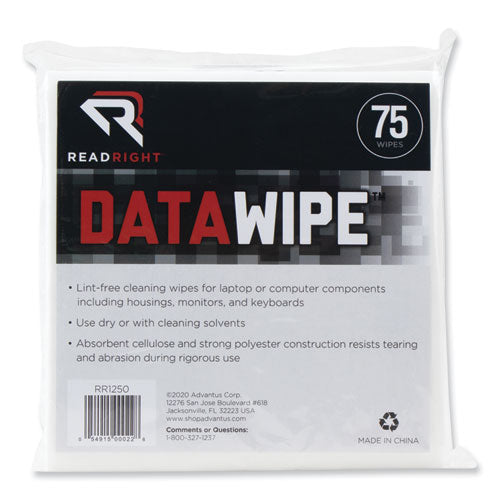 Image of Read Right® Datawipe Office Equipment Cleaner, Cloth, 6 X 6, White, 75/pack
